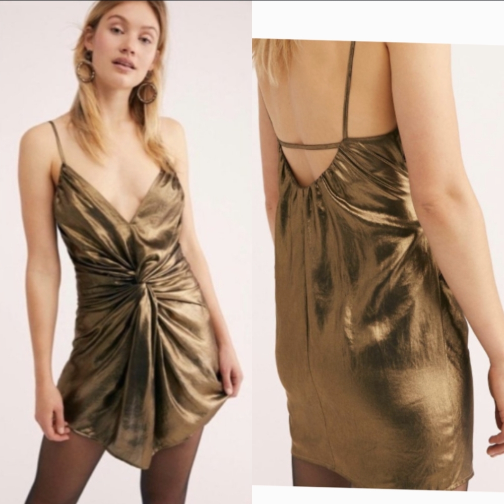 NWT Free People Twist Of Gold Mini Dress